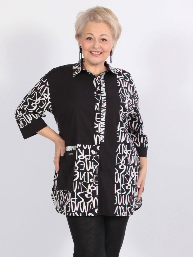 туника для женщин больших размеров черно белого цвета с рисунком белорусского бренда одежды nadin nadinstyle